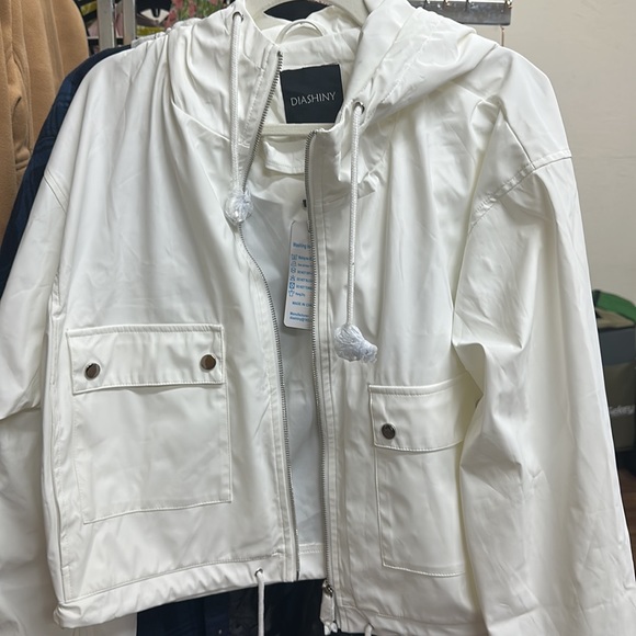 DIASHINY Fall Hooded Loose Jacket For Women, Zip Up Rain Coat Windbreaker - Picture 4 of 7
